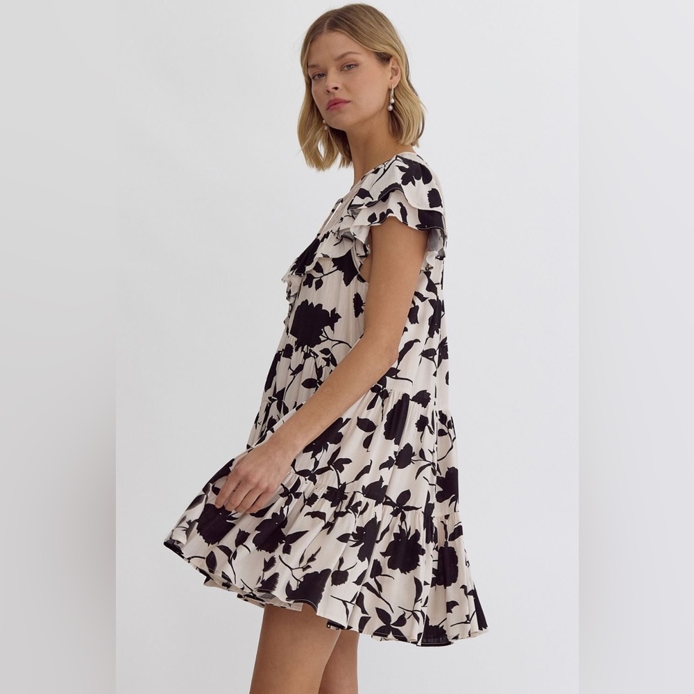 Entro The Colette Ruffle Lace Mini Dress Black Cream Floral Victorian New Medium